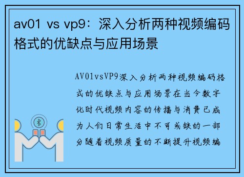 av01 vs vp9：深入分析两种视频编码格式的优缺点与应用场景